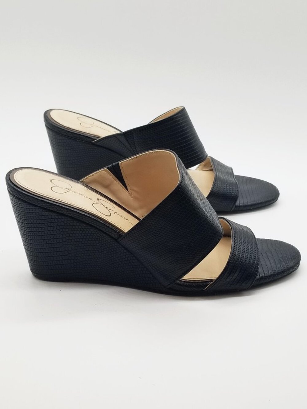 Jessica Simpson Cayren Black Double Strap Wedge Slide Sandal Women's 7M Slip On - Picture 5 of 15